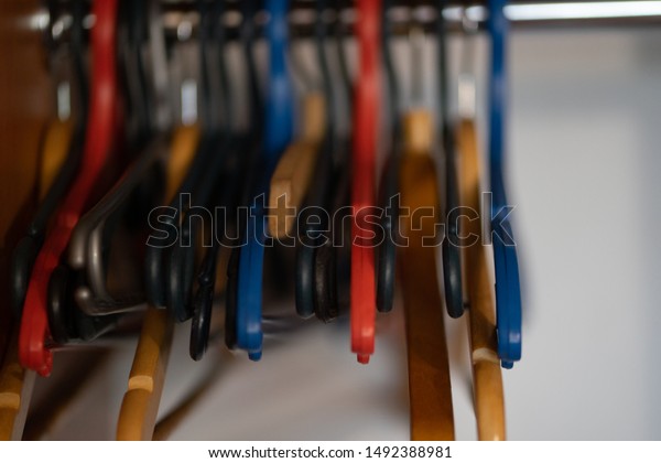 Hangers On Clothes Rail Wardrobe Stock Photo Edit Now 1492388981