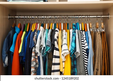 Hangers Teenage Clothes On Rack Wardrobe Stock Photo 1245189202 ...