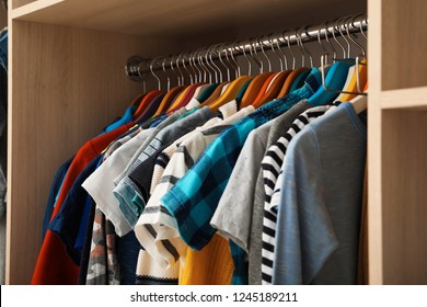 Hangers Teenage Clothes On Rack Wardrobe Stock Photo 1245189211 ...