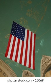 hanging American flag - indoors