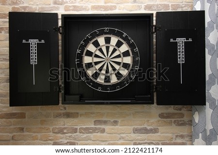 Hanging Black Dart Board Cabinet With Scoring Doors