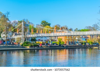 Hanging bridge over river Dee in Chester, England