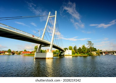 Hanging Bridge For Pedestrians In Mikołajki In Polish Masuria In Sunny One Day