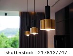 Hanging ceiling lights decoration for kitchen counter in a villa home                               