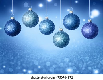 Hanging christmas balls with copy space. Christmas decoration.