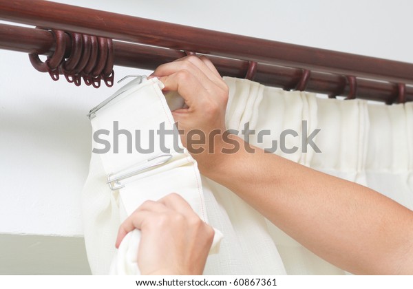 Hanging Curtain Using Pleat Hooks Stock Photo Edit Now