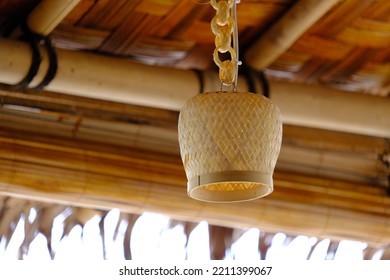 Hanging Decorative Lights Made Of Woven Bamboo In The Photo In The Morning