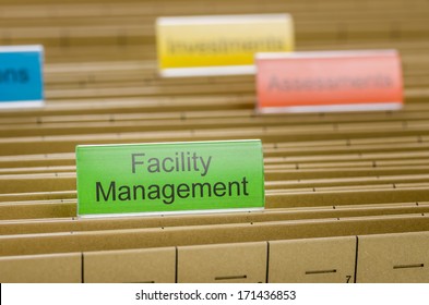 Hanging file folder labeled with Facility Management
