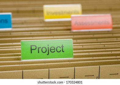 Hanging file folder labeled with Project