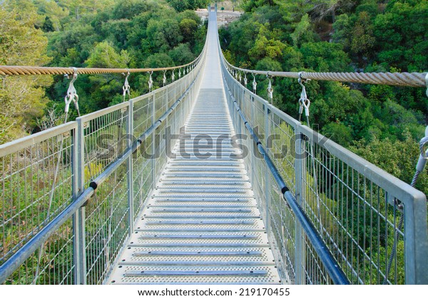 A\
hanging foot bridge, in Nesher Park, Nesher,\
Israel