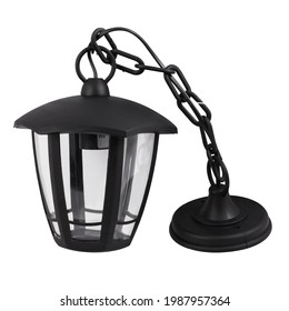 Hanging Garden Lantern Isolated On White Background. Outdoor Garden Lamp In Black.
