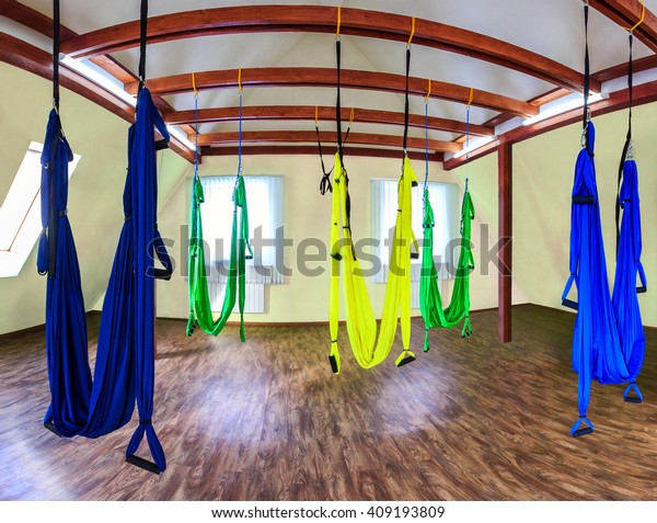 Hanging Hammocks Gym Aerial Fly Yoga Stock Photo Edit Now