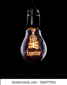 Hanging lightbulb with glowing Expertise concept. - Shutterstock ID 526977031