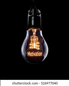 Hanging Lightbulb With Glowing Motivation Concept.