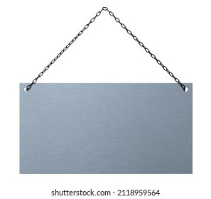 A Hanging Metal Sign On A White Background 