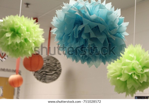 Hanging Paper Balls Tissue Paper Pompoms Stock Photo Edit Now