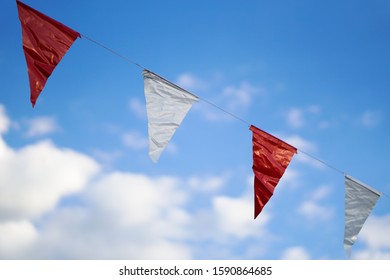 Hanging Party Flags Sky Clouds Background Stock Photo 1590864685 ...