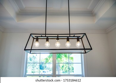 Hanging Retro Black Metal Iron Chandelier Lighting Fixture With Vintage Bulbs 