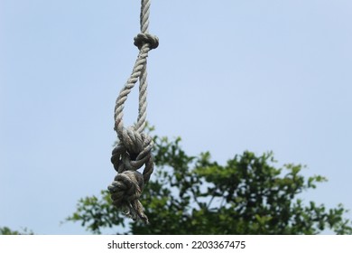 Hanging Rope Against The Background Of A Clear Sky During The Day. Death Penalty