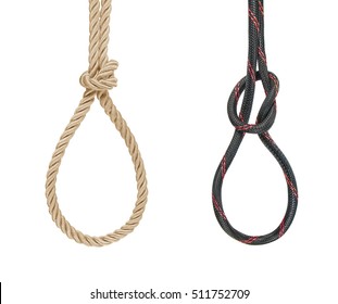 Hanging Rope Knot Tied  Isolated On White 