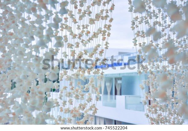 Hanging Seashells Curtains Sea Beautiful Colorful Stock Image