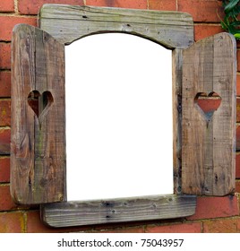 a hanging window on an old garden wall with space for your own image
