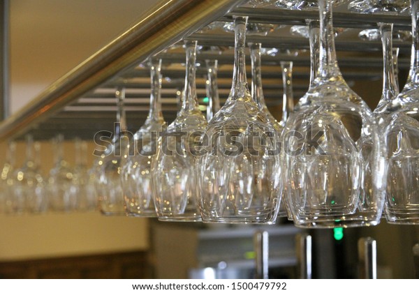 Hanging Wine Glasses Ceiling Rack Stock Image Download Now
