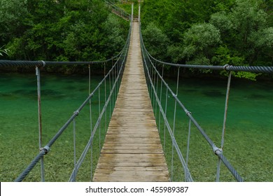 Hanging Wooden Bridge Over Green River 