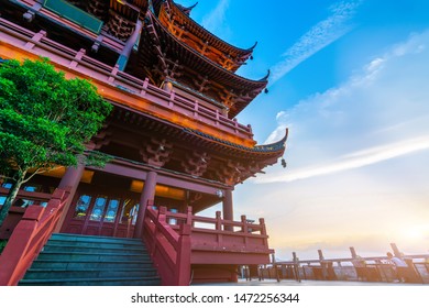 Hangzhou City Nightscape and Ancient Pavilion