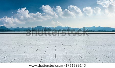 Hangzhou West Lake Mountain natural landscape and empty square floor.