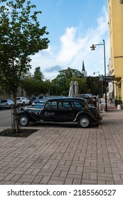 Hanko, Finland. July 22, 2022. Black Citroen Traction Avant Of Regatta SPA Hotel Parked Outside The Hotel In Hanko