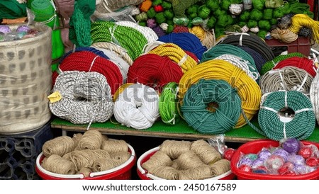 Hanks and spools of rope in various colors and thinkness