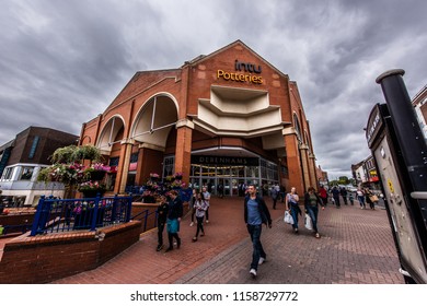 Hanley, Stoke On Trent, Staffordshire - 17th August 2018 - Shoppers Walking Outside The Intu Potteries Shopping Centre In Hanley City Centre