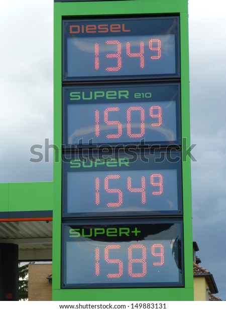 Hannover, Germany 13./08./2013\
Current gasoline prices (in euro currency) at a gas station in\
Hanover.