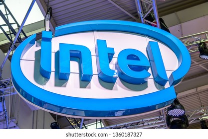 HANNOVER / GERMANY - APRIL 02 2019 : Intel is displaying new innovations at the Hannover Messe.