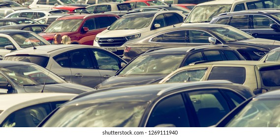 Hannover, Germany, August 5., 2018: Overcrowded parking lot on the Schützenplatz , with parking cars for the Maschsee Festival 2018 - Shutterstock ID 1269111940