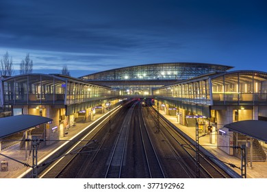 Hannover, Germany - February 06, 2016: Hannover Messe-Laatzen Railway Station Near The Hanover Fairground 