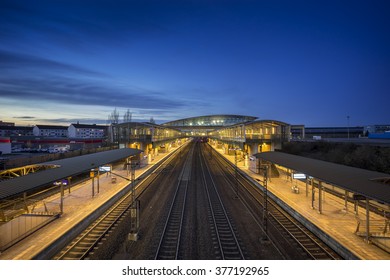 Hannover, Germany - February 06, 2016: Hannover Messe-Laatzen Railway Station Near The Hanover Fairground 