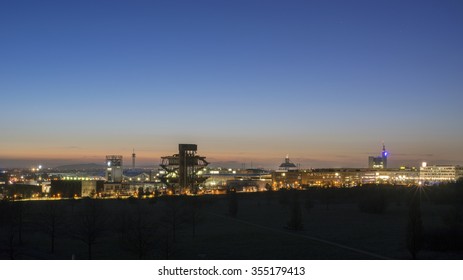 Hannover, Germany - March 11, 2015: Panoramic View Of Hanover Fairground At Evening.