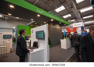 HANNOVER, GERMANY - MARCH 14, 2016: Booth Of Sage Company At CeBIT Information Technology Trade Show In Hannover, Germany On March 14, 2016.
