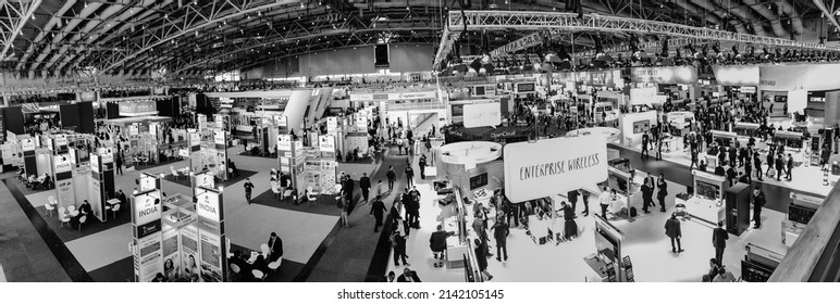 HANNOVER, GERMANY - MARCH 15, 2016: Hall 2 at CeBIT information technology trade show in Hannover, Germany on March 15, 2016.