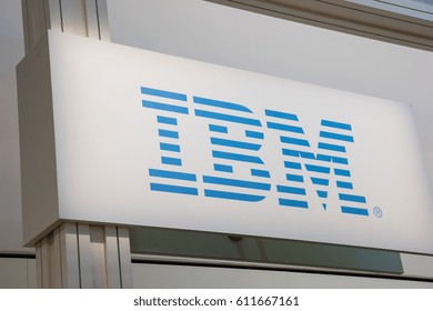 HANNOVER, GERMANY MARCH, 2017: IBM Logo. IBM Is An American Multinational Technology And Consulting Corporation. IBM Has 12 Research Laboratories Worldwide.