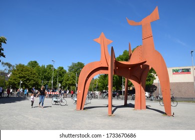 Hannover, Germany - May 9, 2020: The sculpture "Der Hellebardier" at the Maschsee by the artist Alexander Calder