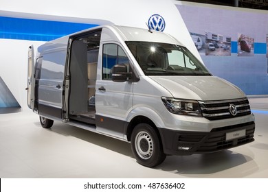 HANNOVER, GERNANY - SEP 21, 2016: Volkswagen ECrafter Presented At The International Motor Show For Commercial Vehicles.