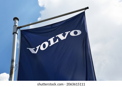 Hannover, Lower Saxony, Germany - June 27, 2021: Volvo flag in Hanover, Germany - The Volvo Group is a Swedish multinational manufacturing company