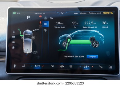 Hanoi 27th Oct: Charging Status On 15.6 Inch Interactive Touchscreen Display On VinFast VF 8. 