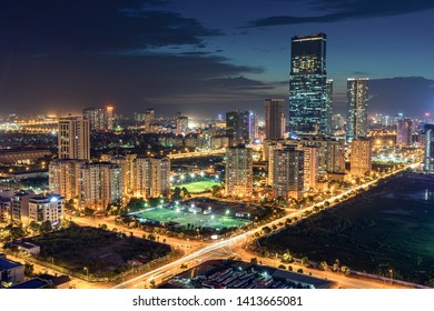 Hanoi City Skyline View By Twilight Period, Pham Hung Street, Cau Giay District