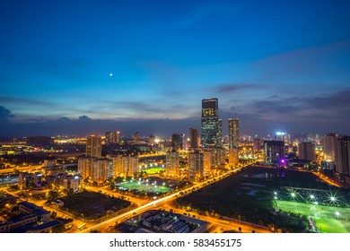 Hanoi City Skyline View By Twilight Period, Pham Hung Street, Cau Giay District