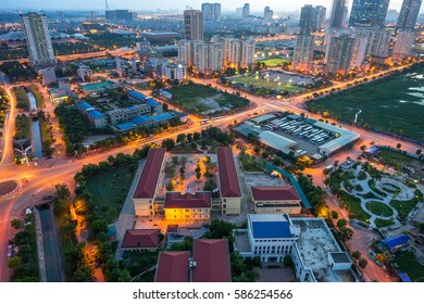 Hanoi City Skyline View By Twilight Period, Pham Hung Street, Cau Giay District