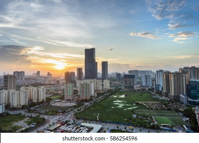 Hanoi City Skyline View By Twilight Period, Pham Hung Street, Cau Giay District